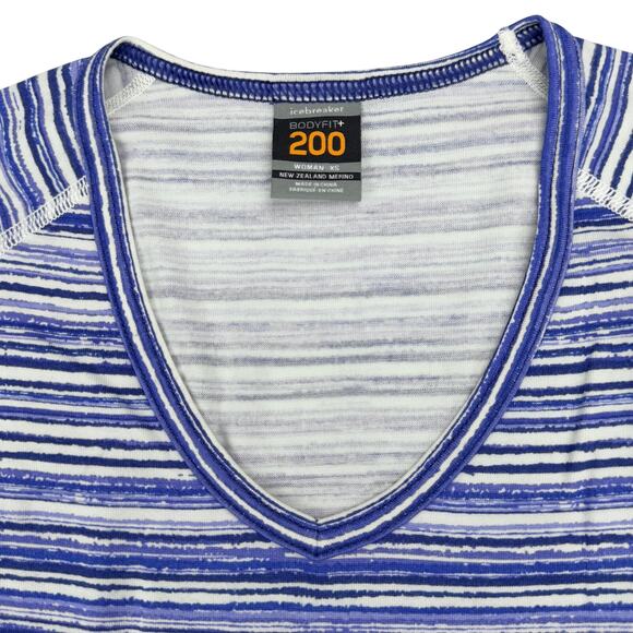 ICEBREAKER Women's New Zealand Merino Bodyfit+ 200 Long Sleeve Top Sz XS Striped - Picture 3 of 6